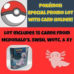 Pokemon Special Promo Card Lot with Holder - Red, Blue, White